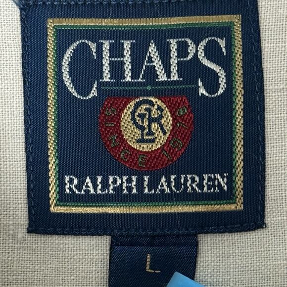 VTG Chaps Ralph Lauren Mens L Beige Linen Cotton Button Down Summer Casual Shirt - Picture 4 of 10
